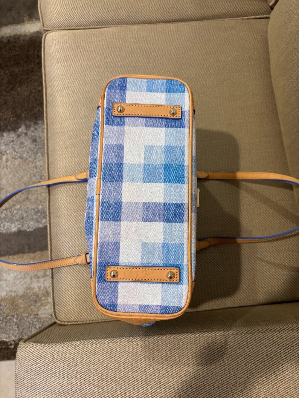 Dooney & Bourke Quadretto Small Leisure Shopper Blue Check Coated Cotton - Picture 4 of 8
